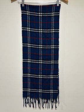 Royal Rossi Plaid Cashmere Fringe Scarf in Blue, White, Red, Black